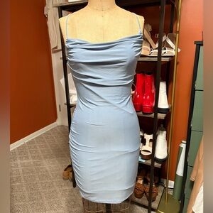 Dusty Blue Draped Mini Dress